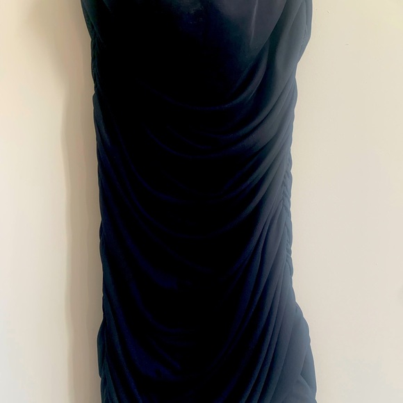 Black layered ruched strapless dress with breast bones - Picture 1 of 3